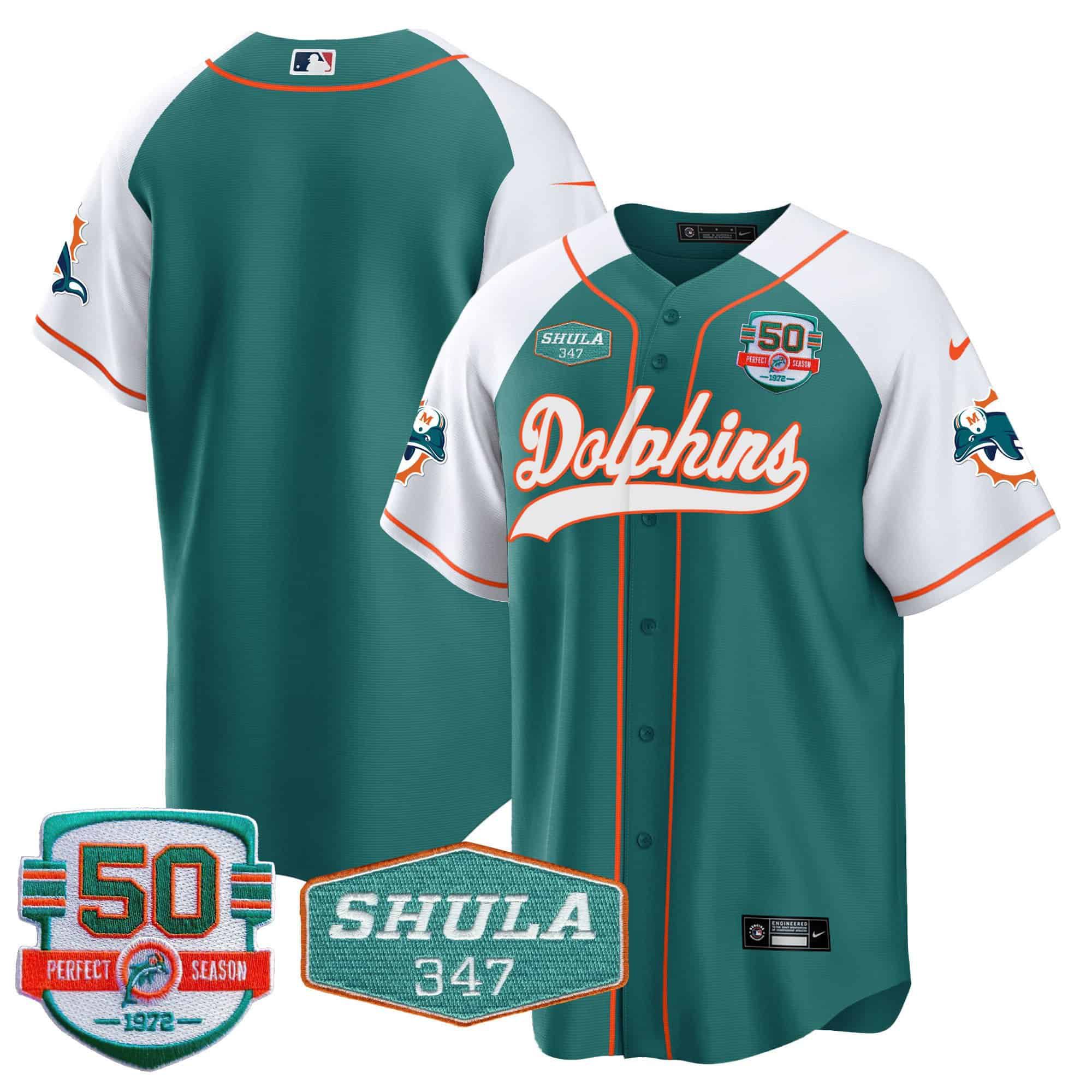 Men Miami Dolphins Blank Green 2024 Nike 50th Don Shula Memorial Patch Baseball NFL Jersey